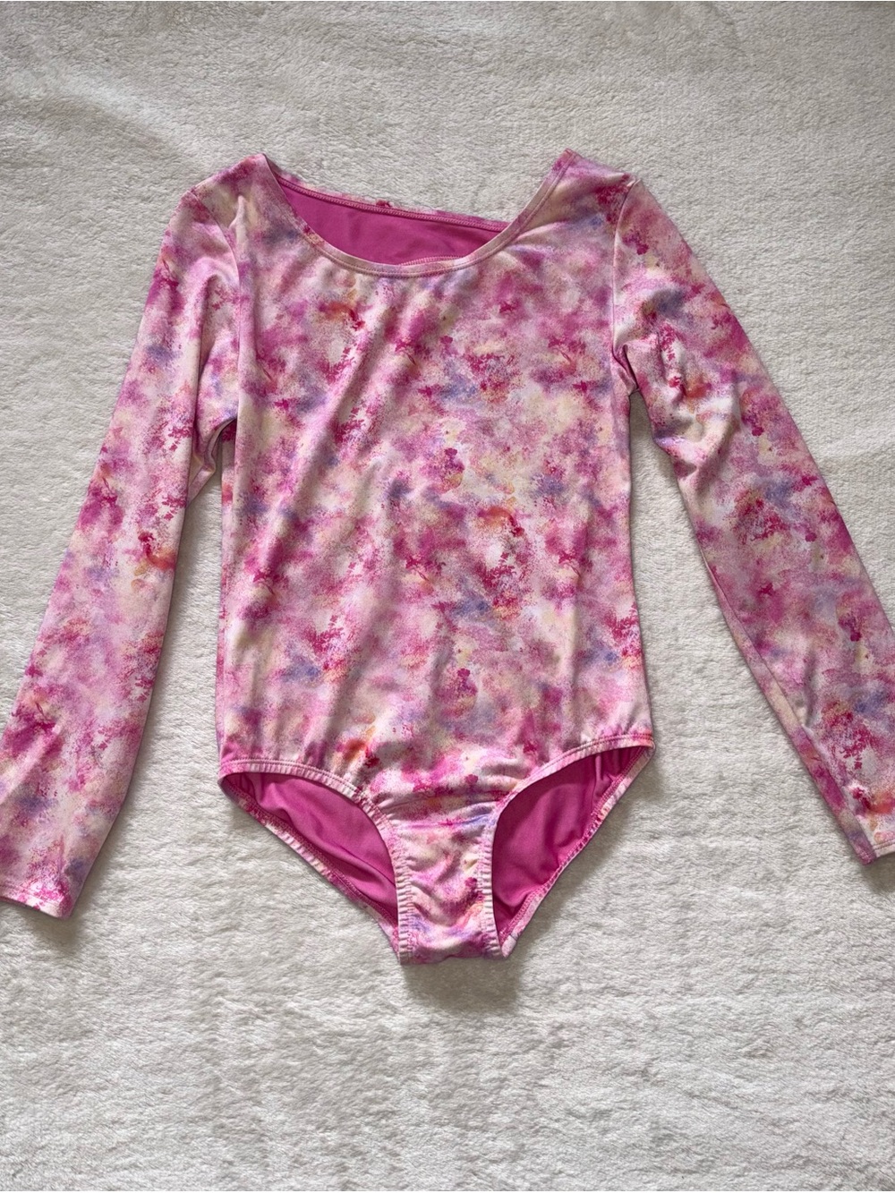 Gymnastics Leotard Long Sleeve Pink Watercolor Print size Large